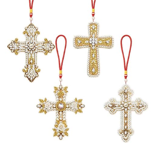 Aeepics Hanging Diamond Art Kit for Adult Mandala, DIY Diamonds Painting Pendant Ornament Kit, Acrylic Diamond Art Painting Board Kit (Pearl Cross)