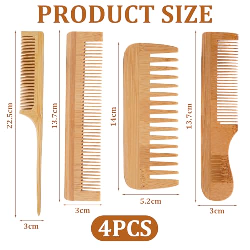 4 Peines de Madera de Bambú para Cabello miniatura 2