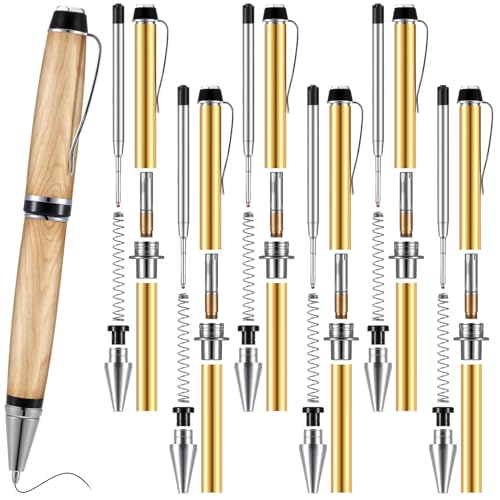 Resurhang 6 Pcs Woodturning Pen Kit with Refill Twist Pen Kit for Woodturning Bulk Lathe Turning Supplies for DIY Making for Men Dad Father Day Gift Friend Teacher Gifts Black Sliver