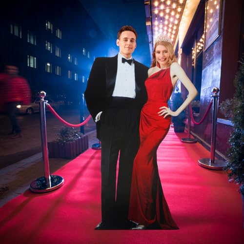 Image of DoubleFill 5 Ft Movie Awards Night Party Decorations Red Carpet Couple Stand-in Cardboard Cutout Stand Up Movie Premiere Red Carpet Photo Prop Backdrop for Prom Night Theme Party Decorations