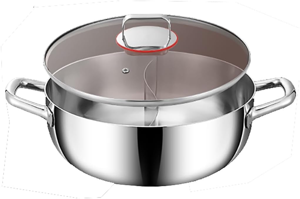 仕切り付きホットポット、食品グレードのステンレススチールしゃぶしゃぶ鍋、ガラス蓋付き、調理用調理用ダブルフレーバーストックポット(3