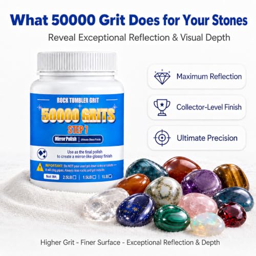 Image of 50000 Grit Aluminum Oxide Rock Tumbler Polish, Step 7 Ultimate Finish | Maximum Refinement for Rocks, Gems, Glass & Jewelry Making, Ultra-Fine Powder, 1 LB Refill, For All Major Tumblers