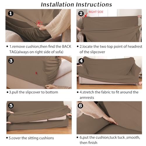 Image of Turquoize Stretch Sofa Slipcover 2 Pieces Sofa Cover Couch Cover for 3 Cushion Couch Washable Furniture Protector Covers with Elastic Bottom Feature Thick Jacquard Fabric (Sofa, Macchiato)