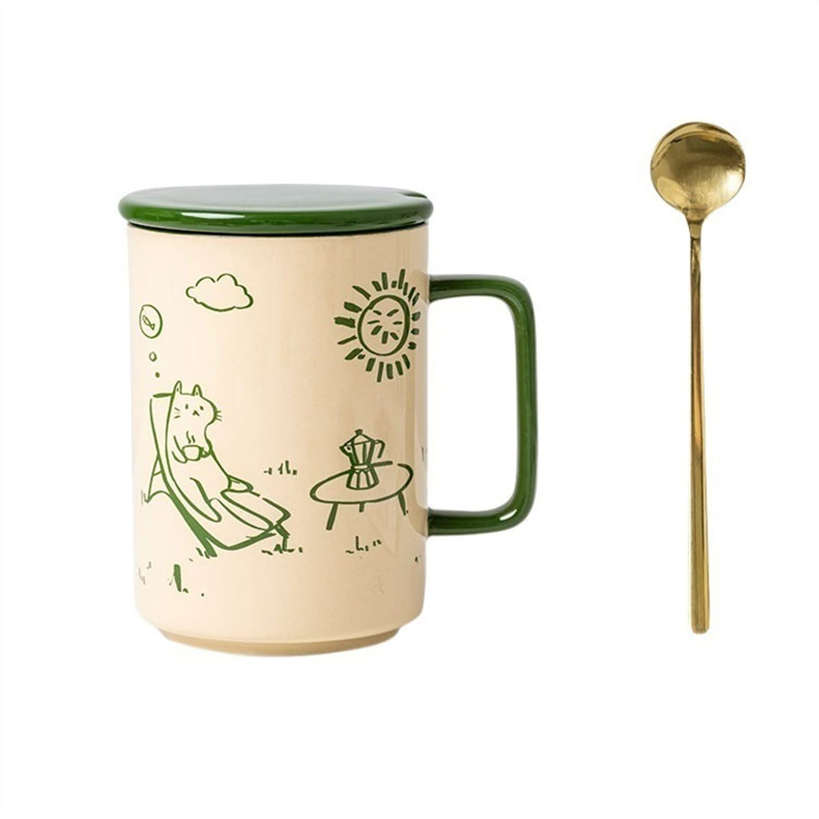 Keramik Kaffeetasse 480ML Kreative Keramik Tasse Frühstück Haferflocken Tasse Exquisite Kaffeetasse Tiermuster Becher (B)