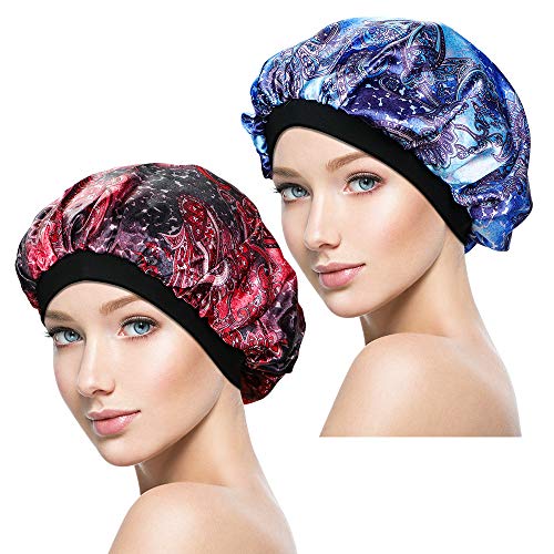 2 Pieces Soft Sleep Cap – Night Satin Bonnet with Wide Premium Elastic Band for Women