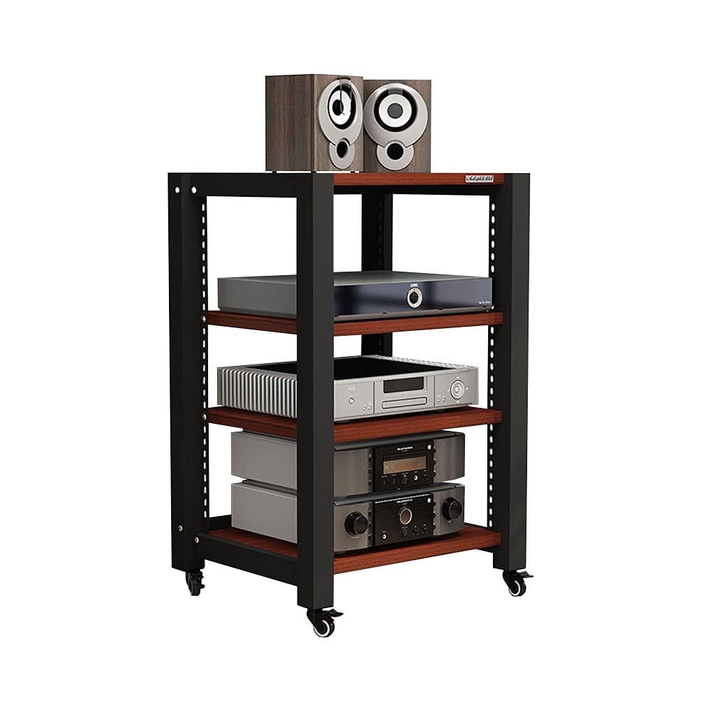 Supporto per Casse acustiche Roller Audio TV Stand Media Componenti Multistrato Audio Stand Audio Stand Stand 2/3/4 Strato (Colore in Teak) Supporti per proiettori (Size : S3)
