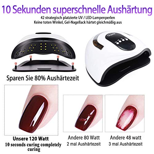 Nagellampe, 120W Nageltrockner LED/UV Lampe für Nägel, Auto-Sensor Aushärtelampe mit 4 Timer Einstellungen, Abnehmbarer… – Bild 4