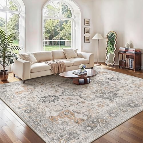 GENIMO Vintage Teppich 200x290cm, Extra Große Teppiche, Wohnzimmer Teppiche, Boho Teppich, Großer Carpet rutschfest, Schlafzimmer, Esszimmer, Büro, Beige