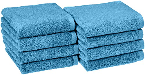 Image of Amazon Basics 8-Pack Lightweight Quick-Dry Hand Towels, 100% Cotton, 28 inch x 16 inch, Lake Blue