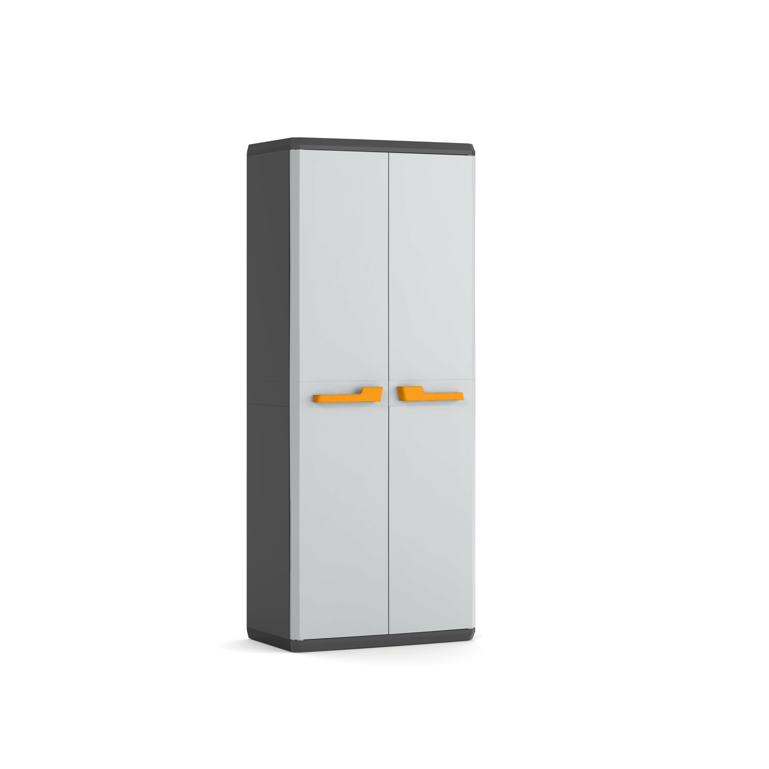 Keter Armoire Portes‑Balais Rio, Idéale pour Garage et Balcon, avec 3 Étagères Réglables, Gris, 68 × 39 × 166 cm