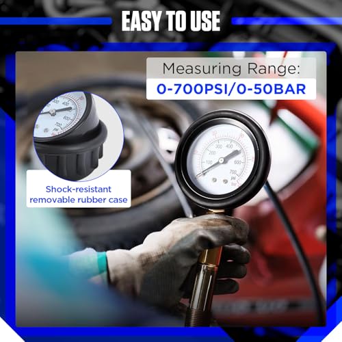 Image of 47PCS Compression and Leakage Test Kit Petrol & Diesel Engine Compression Tester Automotive Cylinder Leak Down Tester Kit with Dual Gauge Engine Compression Tester Kit for HDi, TDCi, Pumpe Duse Engine