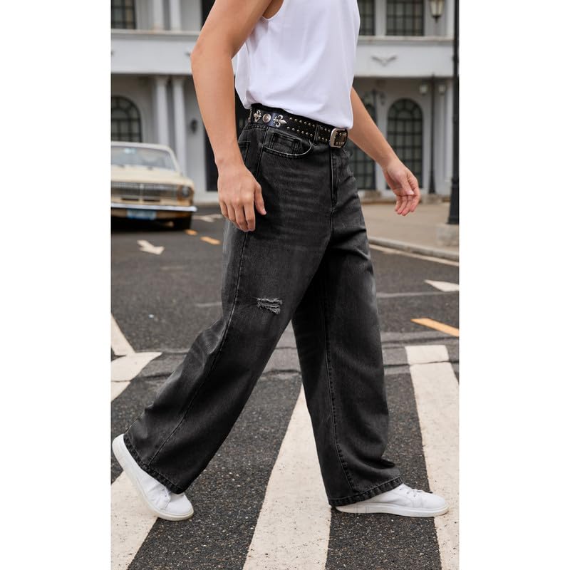 Men's Baggy Jeans Ripped Wide Leg Distressed Denim Pants Hip Hop Streetwear Loose Fit2