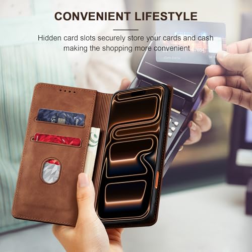 Image of Jasonyu Flip Wallet Case for iPhone 18 Pro Max /17 Pro Max,Brown