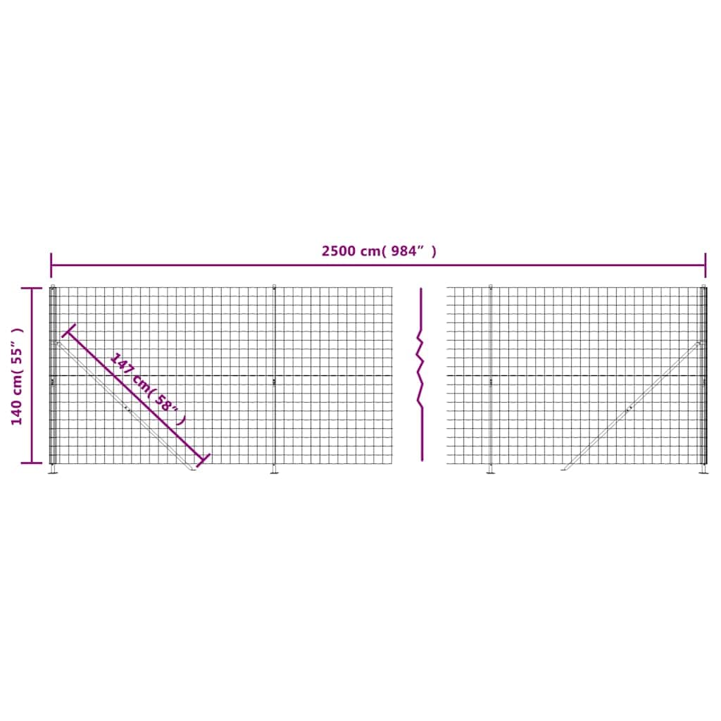 vidaXL Cerca de Alambre con Brida Gris Antracita 1,4x25 m, Cerca de Malla metálica, Cerca Alambre Metal, Cerca de Alambre para jardín
