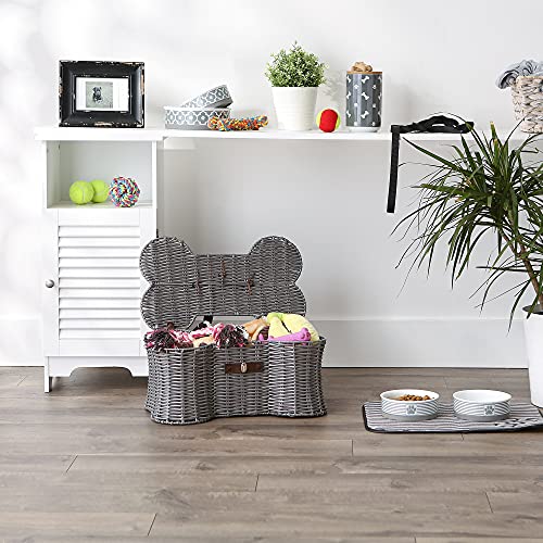Image of Bone Dry Pet Storage Collection Toy Basket, Small, 17.5x11x7.5 inch, Gray Plastic Wicker