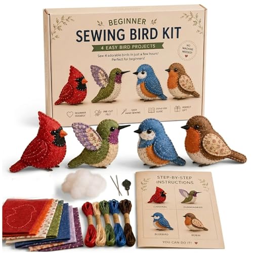 Quilted Bird Wall Art Kit for Adults, DIY Fabric Animal Craft Kit with Pre-Cut Fabric, Embroidery Thread, Needles & Stuffing, Beginner Friendly Decor Gift for Home Craft Lovers (Bird)