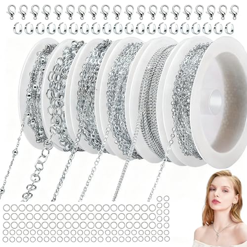 HaploS 14m 6 Rotoli Catena a Palline in Ferro, Catena Argento con Chiusure di Aragosta, Catena con Rocchetto, per Uomo E Donna Catena di Gioielli Fai da Te Making