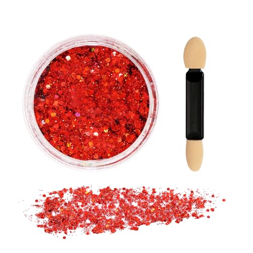 PPhtony Face Body Glitter Gel Festival Makeup Hair Glitter for Women Girls Rave Halloween Carnival Concert Party Decoration (Red)