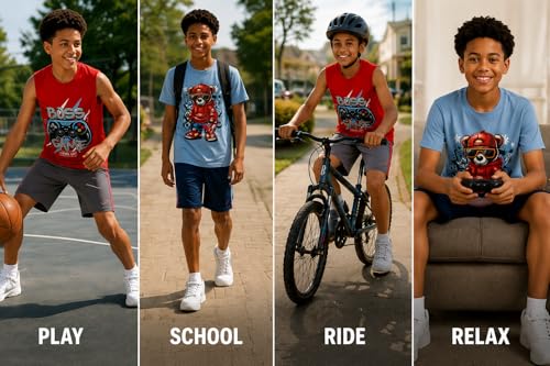 Image of Pro Athlete Boys Short Sets - 4 Piece Performance Graphic Tees and Tank Tops with Matching Boys Athletic Shorts (Sizes: 8-16)