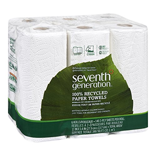Seventh Generation Paper Towels, 100% Recycled Paper, 2-ply, 6-Count (Pack of 4)