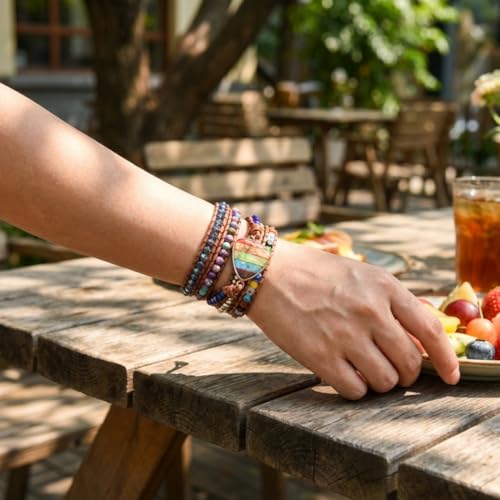 Image of YGLINE Boho Handmade Wrap Leather Tube Crystal Stone Bracelet for Women