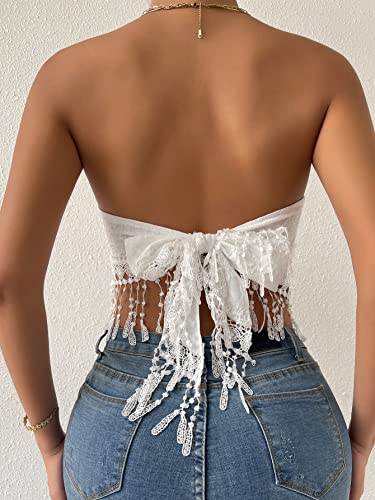 MakeMeChic Women's Boho Crop Tube Top Floral Tie Back Cute Bandana Tops2