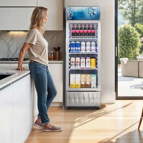 Image of YITAHOME 6.9 CU.FT. Beverage Display Refrigerator with One Glass Door, Commercial Drink Beer Fridge Cooler for Home Office with Customized Light Box 7 Speed Control 3 Ajustable Shelves and Locking