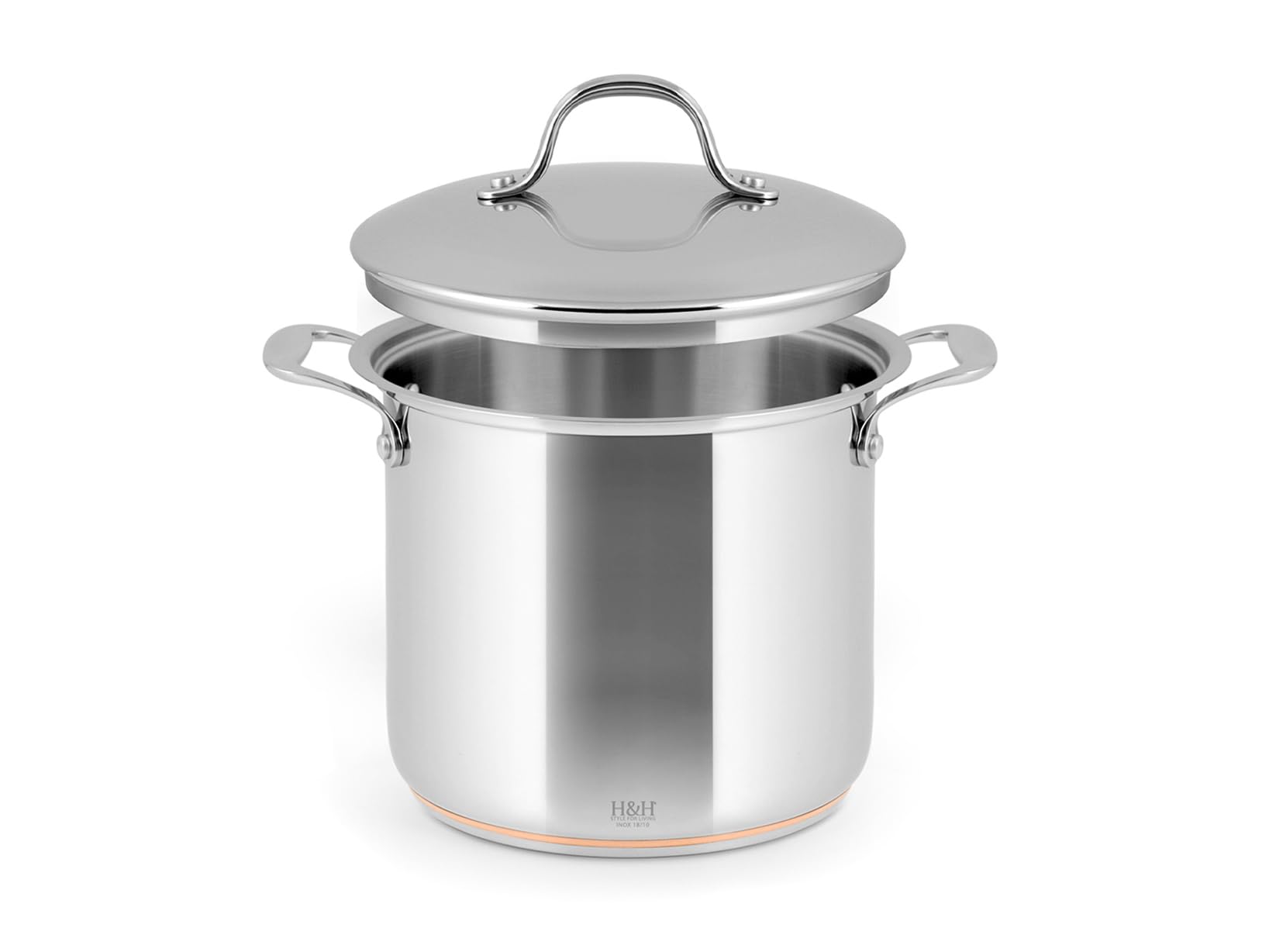 H&H Casserole en INOX et cuivre, 2 poignées, 20 cm, avec Couvercle