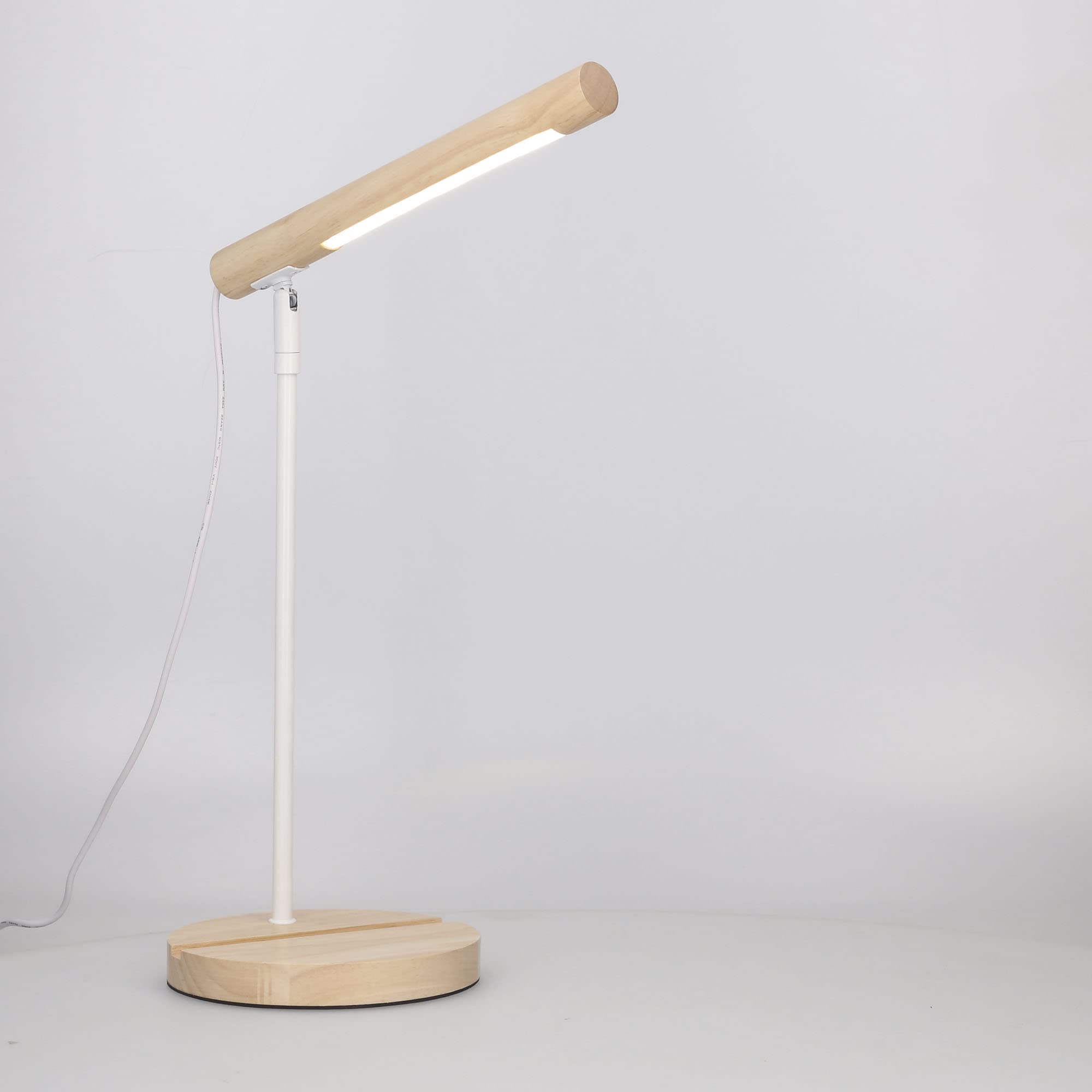 Forlight Arlo - Lampa biurkowa LED z naturalnego drewna. Lampa stołowa z białej stali i drewna z neutralnym światłem LED 4000 K