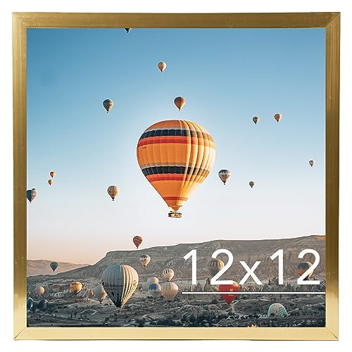 Image of JCJMY 12x12 inch Picture Frame, Horizontal and Vertical Formats for Wall Hanging, 12 x 12 Wall Gallery Poster Photo Frame with Shatter Resistant Plexiglass, Gold