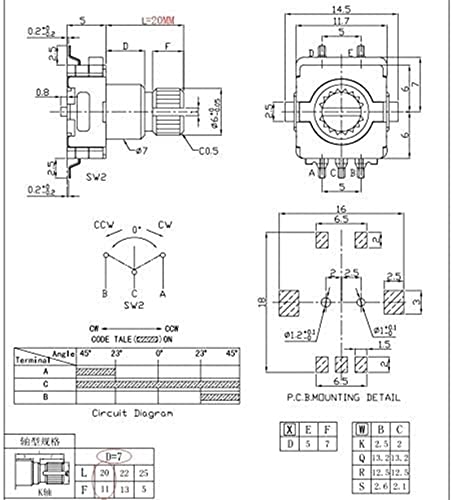 Interrupteur d'encodeur rotatif EC11 auto-réinitialisé avec arbre prune 20mm SMD