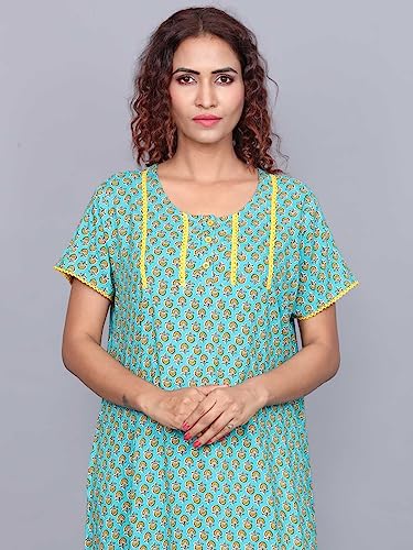 Image of Evolove Women's Cotton Long Maxi Night Gown Nighty Dress with Pocket & Stylish Button, Super Soft Comfortable (LNG-Button)