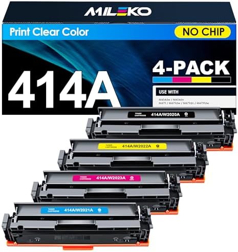4-Pack Toner Cartridges For HP Color LaserJet Pro MFP M479fdw M454dw (414A/W2020A) - No Chip