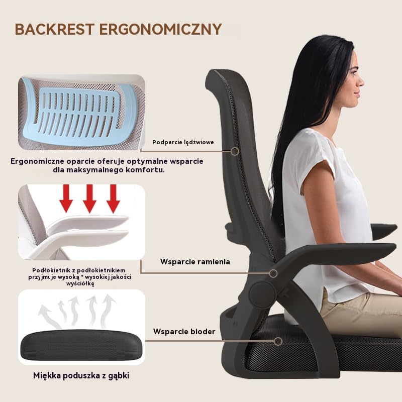 Krzesło Biurowe,Ergonomiczne Obrotowe Krzesło z Oddychającej Siatki z Podnoszonymi Podłokietnikami i Wsparciem Lędźwiowym do Komputera - Domowe Biuro(Czarny)