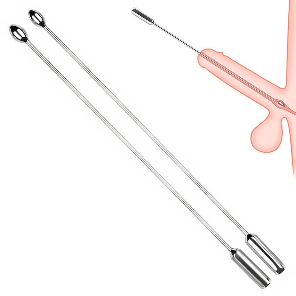FST Urethral Sound 2 Pcs Stainless Steel Sounding Rod Urethra Plug Urethral Dilator Sounding Rod Set Male Prostate