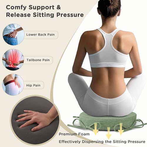 Image of AddGrace Round Bar Stool Cushions with Ties Set of 1 Non Slip Seat Cushions 12x12 Inch Washable Chair Pads Removable Washable Cover Sage Green