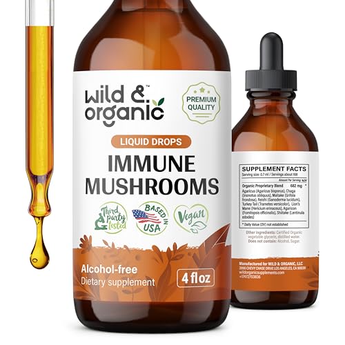 Wild & Organic Immune Mushroom Tincture - Mushroom Complex 8-in-1 Immune Support Supplement - Lions Mane Supplement w/Turkey Tail, Reishi, Shiitake Mushrooms - Mushroom Supplement Liquid - 4 oz