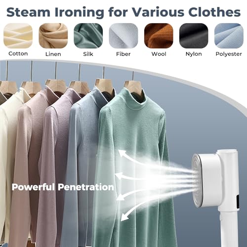 Praclife Travel Steamer for Clothes with LED Screen Display, Portable Travel Iron Steam Mini Holiday 1200W Fast Heat Up Handheld Garment Steamer, 90° Rotatable Handle, 100ml Water Tank, White - Image 6