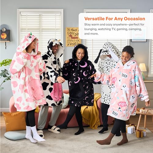 Image of Giggling Getup Wearable Blanket Hoodie for Women and Men Sherpa Fleece Hooded Blanket Sweatshirt Warm Cozy Sherpa Wearable Throw Oversized Hoodie with Giant Pocket & Sleeves for Adult Halloween Cat