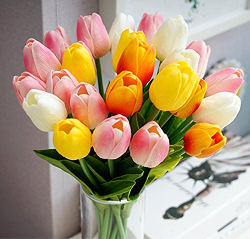StillCool 12pcs Multicolor Artificial Flowers Artificial Latex Tulips Fake Flowers for Party Home Wedding Decoration