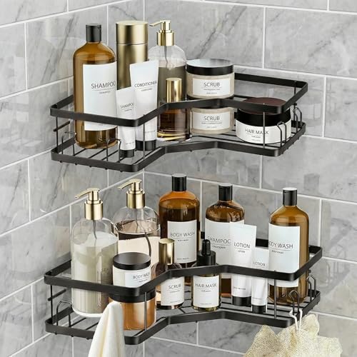 Image of Corner Shelf /Rack for BathroomWithout Drill Wall Metal Self Adhesive Bathroom Shelf /Shelf for Kitchen Corner Rack Wall Mounted Bathroom Fittings /Storage (4-Hook)