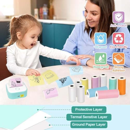 Image of 15 Rolls 53 * 28mm Mini Printer Sticker Thermal Paper,Self-Adhesive Multicolor Paper Compatible with T02 /M02 Mini Thermal Printer Study Notes, Journal Photos