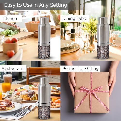 Image of UMAI Electric Pepper Grinder | Black Pepper Crusher | Pepper Grinder Crusher | Battery Operated Stainless Steel Mill with Adjustable Coarseness (6*AAA Battery, not Included in Package)