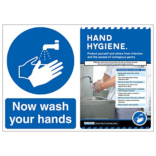 V Safety Poster Combo - Now Wash Your Hands/Hand Hygiene-600x450-2mm Rigid Plastic Safety Sign, Multi, talla única