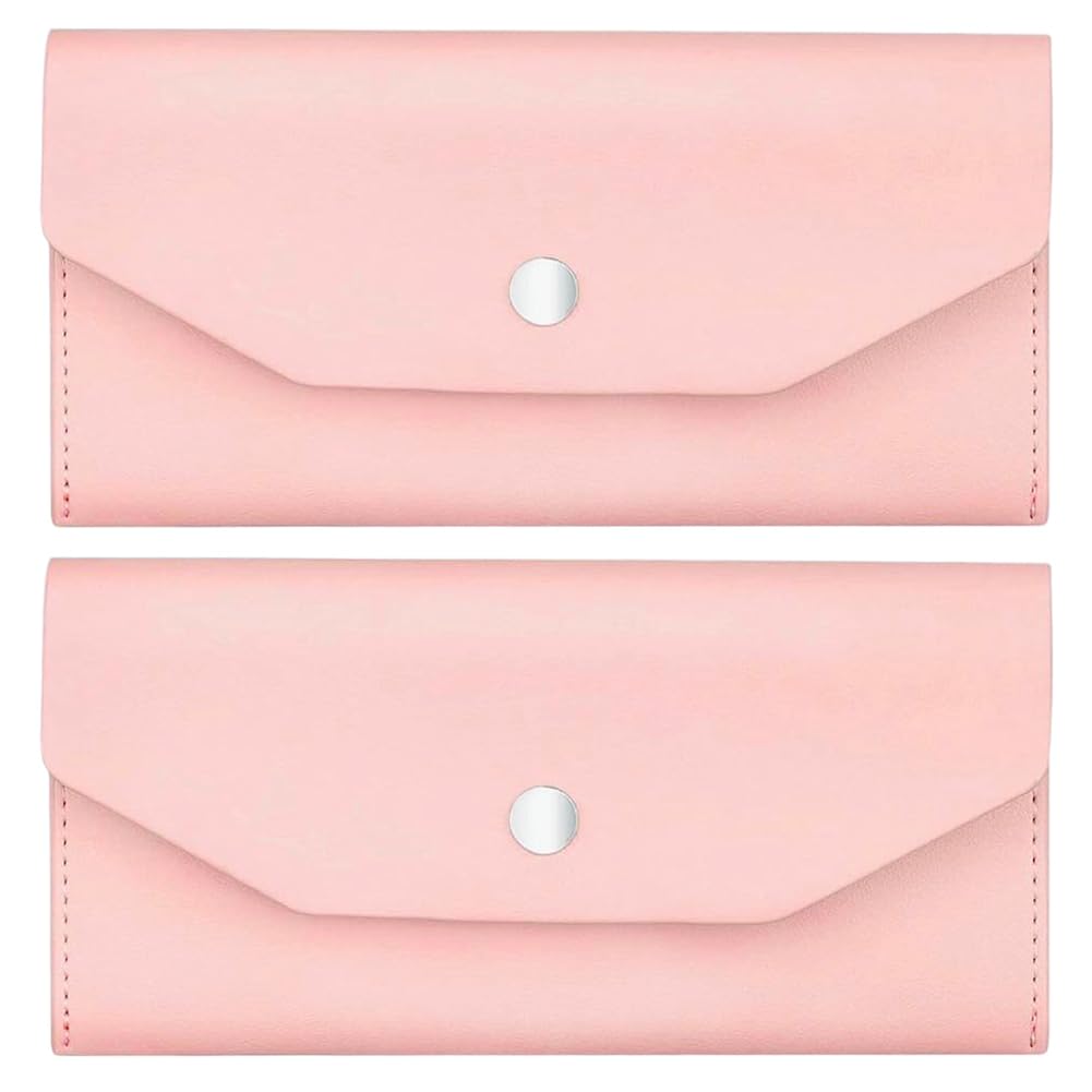 CALFOVERA 2PCS PU Leather Cash Holders for Wallets Reusable Budget Binder Money Envelops Pink Small Cash Banknotes Stuffing Bag Pouch Retro Clutch Organizer for Men Women Business Travel