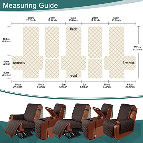 Image of Ruaozz Waterproof Recliner Sofa Cover with Console Non-Slip Couch Covers for Reclining Couches Pet Cover for Double Recliner Sofa Cover with Elastic Straps for Kid Dogs Pets (Chocolate, 3 Seater)