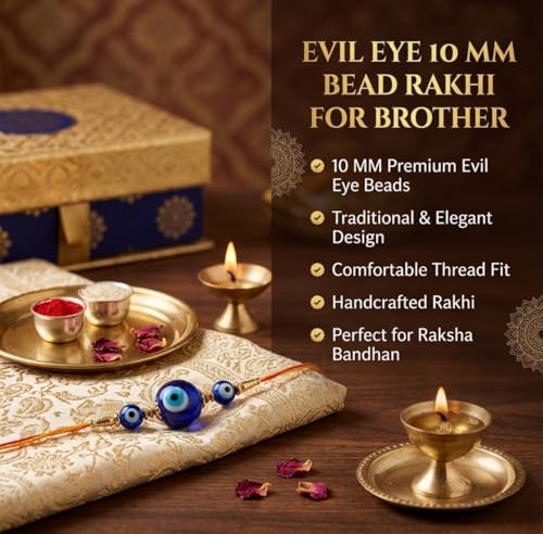 Image of Shubhanjali Crystal Beads Rakhi for Brother | Handmade Healing Crystal Stone Designer Rakhi for Bhaiya | Raksha Bandhan Gift Set with Roli Chawal, Kumkum, Greeting Card & Potli