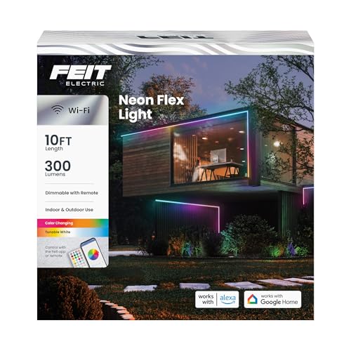 Image of Feit Electric Smart LED Neon Flex Strip Lights, 10FT, Bendable, RGBW Color Chasing, Dimmable, 2.4Ghz WiFi Enabled, Compatible with Alexa and Google Home Asst, Music Sync, Remote App, NF10 /CHASE /WP /AG