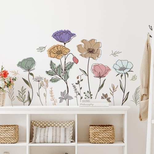Amazon.com: decalmile Boho Flower Wall Decals Floral Plants Grass Wall ...