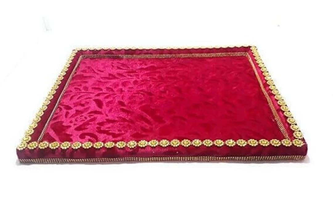 Smart Creations Wood Saree Decorative Or Gift Packing Tray, Rectangular (Pink)